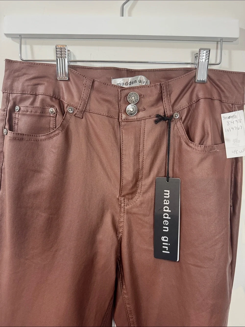 Madden Girl Junior’s Faux Leather Brown High Waisted Skinny Pants - Size 11
